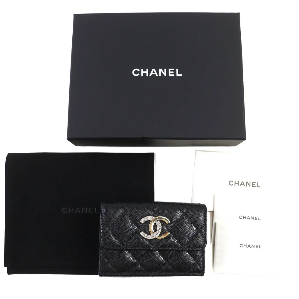 CHANEL Authentic Black Caviar Leather Logo Wallet - Picture 2 of 13